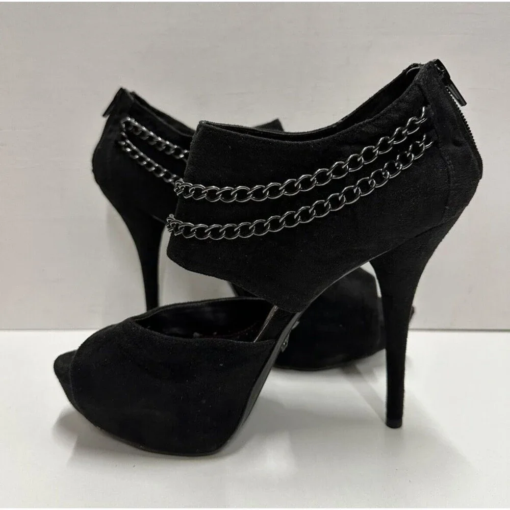 Mixit women size 10 EU 42 black faux suede platform heels with chain details